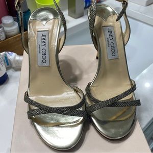 Preowned Jimmy Choo light bronze India glitter Slingback sandals size 37.5